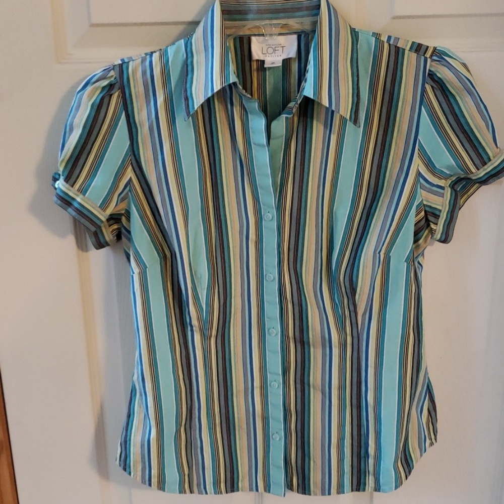 Striped button down collars top